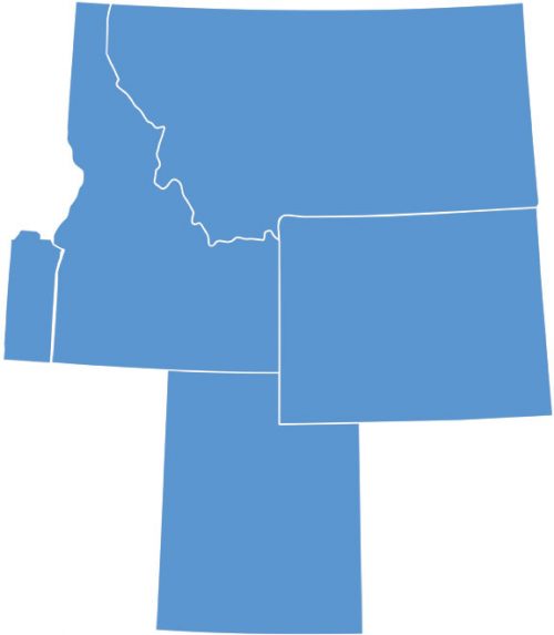 Blue state shapes of Eastern Oregon, Idaho, Montana, Wyoming, and Utah.