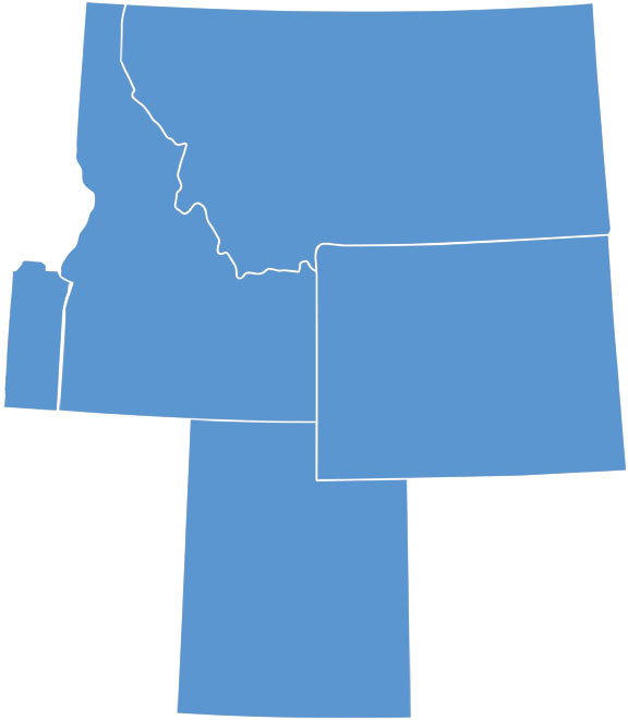 Blue state shapes of Eastern Oregon, Idaho, Montana, Wyoming, and Utah.