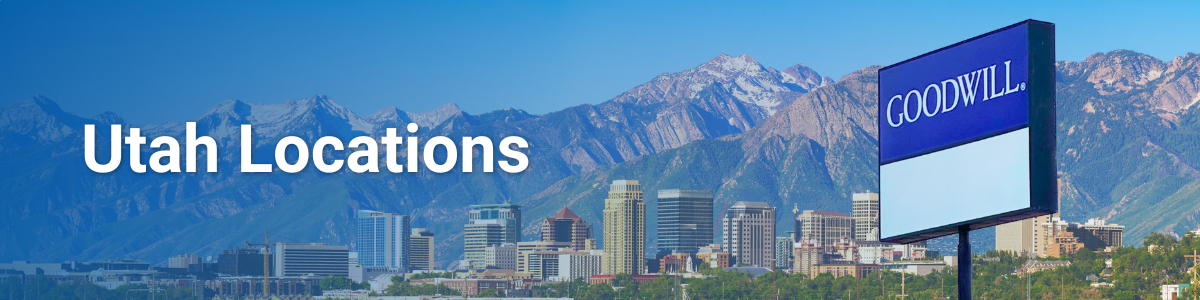 Mountain view of Salt Lake City with a Goodwill sign.
